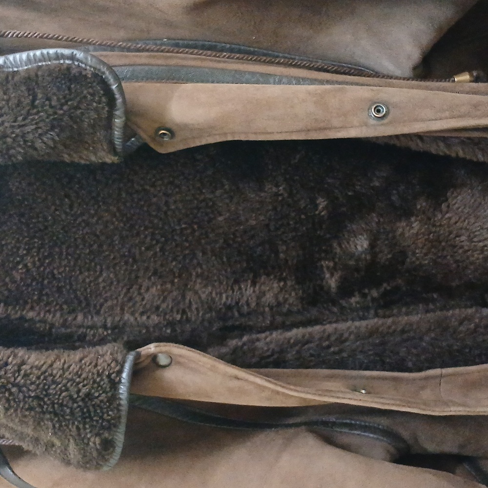 Vintage Brown Suede Shearling Coat With Removable Hood Size Medium - Picture 8 of 11